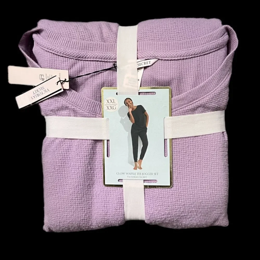 Victoria’s Secret Glow Waffle Tee Jogger thermal Pajama Set loungewear Lilac XXL